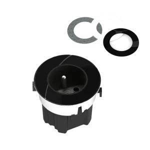 Presa da incasso tipo Francia (E) | Anello superiore in 3 finiture (vetro bianco, vetro nero e inox)