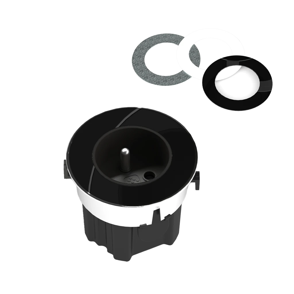 Presa da incasso tipo Francia (E) | Anello superiore in 3 finiture (vetro bianco, vetro nero e inox)