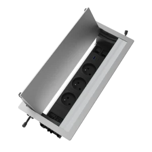 Multipresa a scomparsa con 3 prese tipo Francia (E), USB tipo A,  USB tipo C, HDMI, 2 RJ 45 | Cornice in alluminio