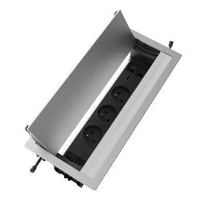 Multipresa a scomparsa con 3 prese tipo Francia (E), USB tipo A,  USB tipo C, HDMI, 2 RJ 45 | Cornice in alluminio