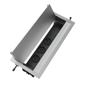 Multipresa a scomparsa con 3 prese tipo Francia (E), USB tipo A e USB tipo C | Cornice in alluminio