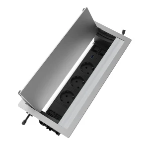 Multipresa a scomparsa con 3 prese tipo schuko, USB tipo A,  USB tipo C, HDMI, 2 RJ 45 | Cornice in alluminio