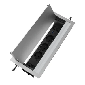 Multipresa a scomparsa con 3 prese tipo unel, USB tipo A,  USB tipo C, HDMI, 2 RJ 45 | Cornice in alluminio