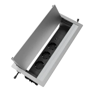 Multipresa a scomparsa con 3 prese tipo schuko, USB tipo A e USB tipo C | Cornice in alluminio