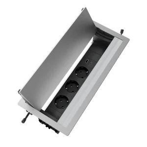 Multipresa a scomparsa con 3 prese tipo schuko, USB tipo A e USB tipo C | Cornice in alluminio