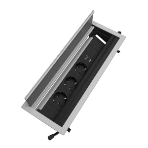 Multipresa a scomparsa con 3 prese tipo schuko, USB tipo A, USB tipo C | Cornice in alluminio