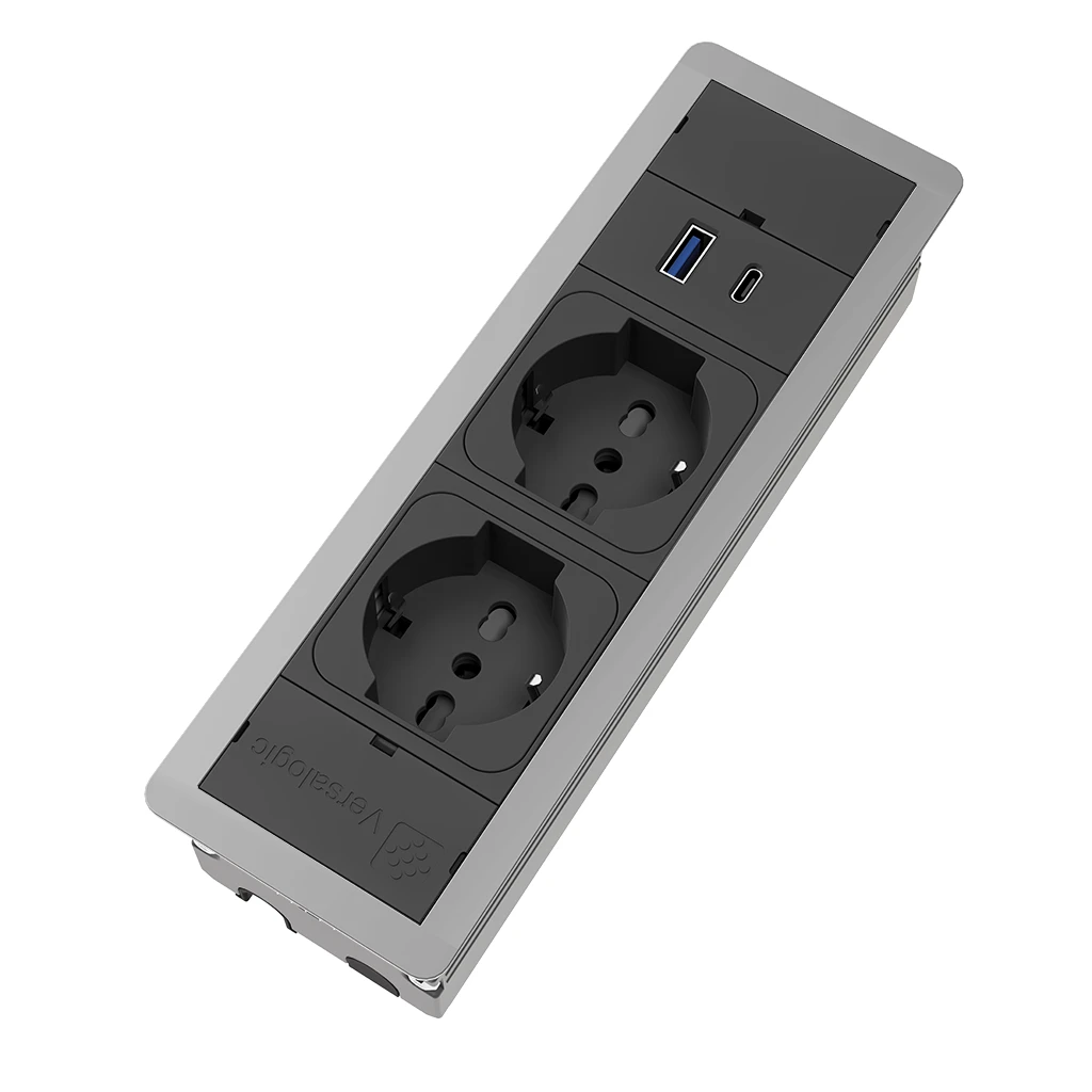 Multipresa a incasso con 2 prese unel, 1 USB tipo A e USB tipo C | Scocca in alluminio