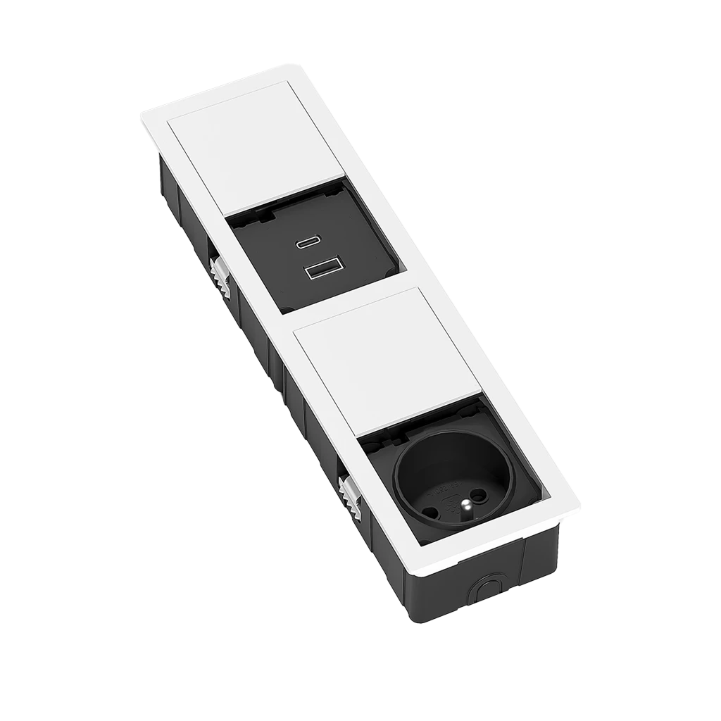 Multipresa a scomparsa rettangolare con 1 presa tipo Francia (E), USB tipo A, 1 USB tipo C e cavo di alimentazione 2 m con spina elettrica separata - immagine 5
