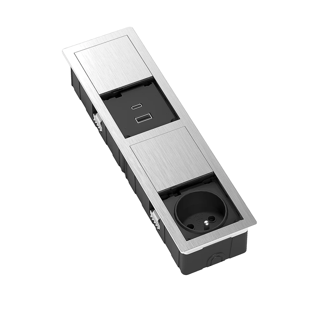 Multipresa a scomparsa rettangolare con 1 presa tipo Francia (E), USB tipo A, 1 USB tipo C e cavo di alimentazione 2 m con spina elettrica separata - immagine 3