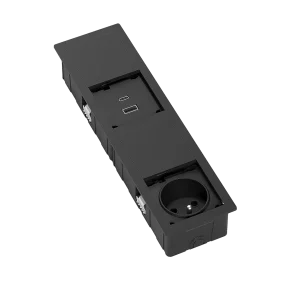 Multipresa a scomparsa rettangolare con 1 presa tipo Francia (E), USB tipo A, 1 USB tipo C e cavo di alimentazione 2 m con spina elettrica separata