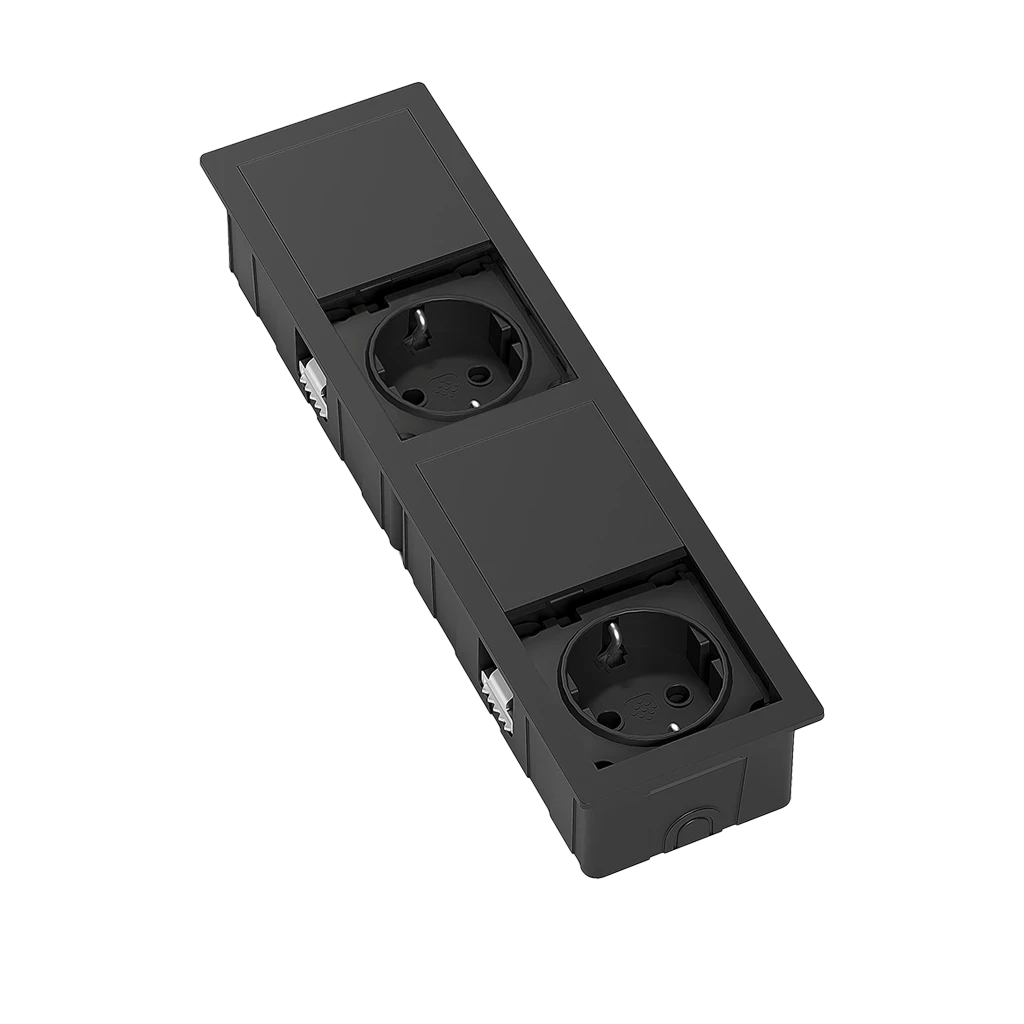 Multipresa a scomparsa rettangolare con 2 prese schuko e cavo di alimentazione 2 m con spina elettrica separata