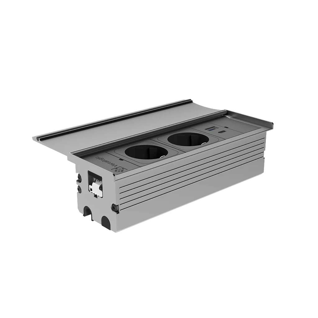 Multipresa a scomparsa con 2 prese schuko, 1 USB tipo A e USB tipo C | Scocca in alluminio