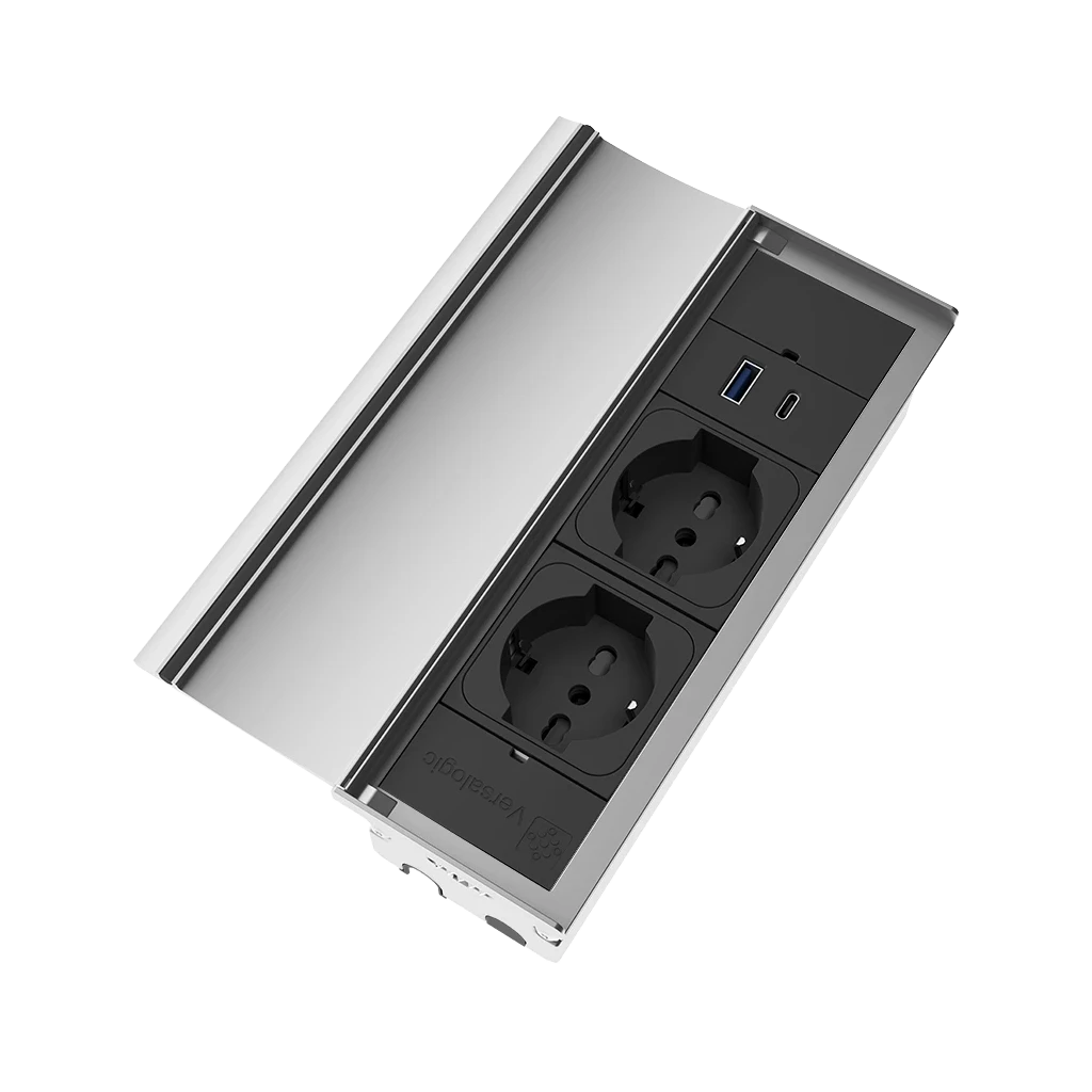 Multipresa a scomparsa con 2 prese unel, 1 USB tipo A e USB tipo C | Scocca in alluminio