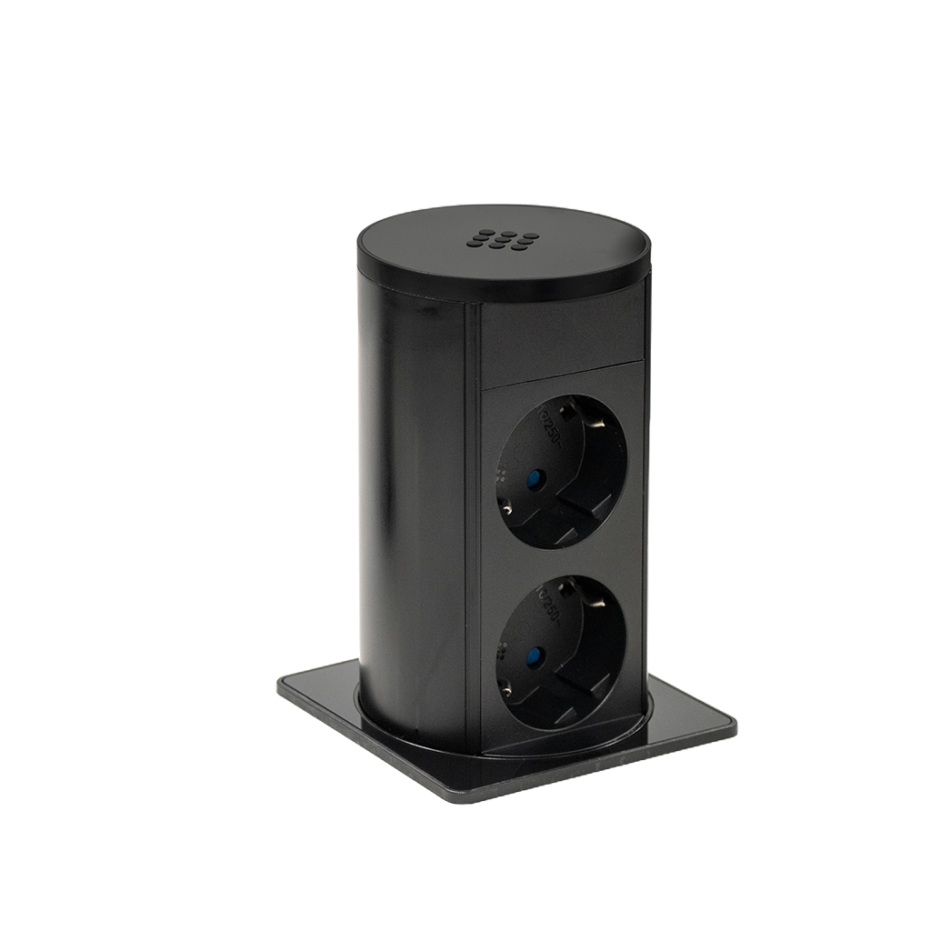 Squared pop-up power supply tower with 2 Schuko sockets and 2 m power cable with separate plug - immagine 6