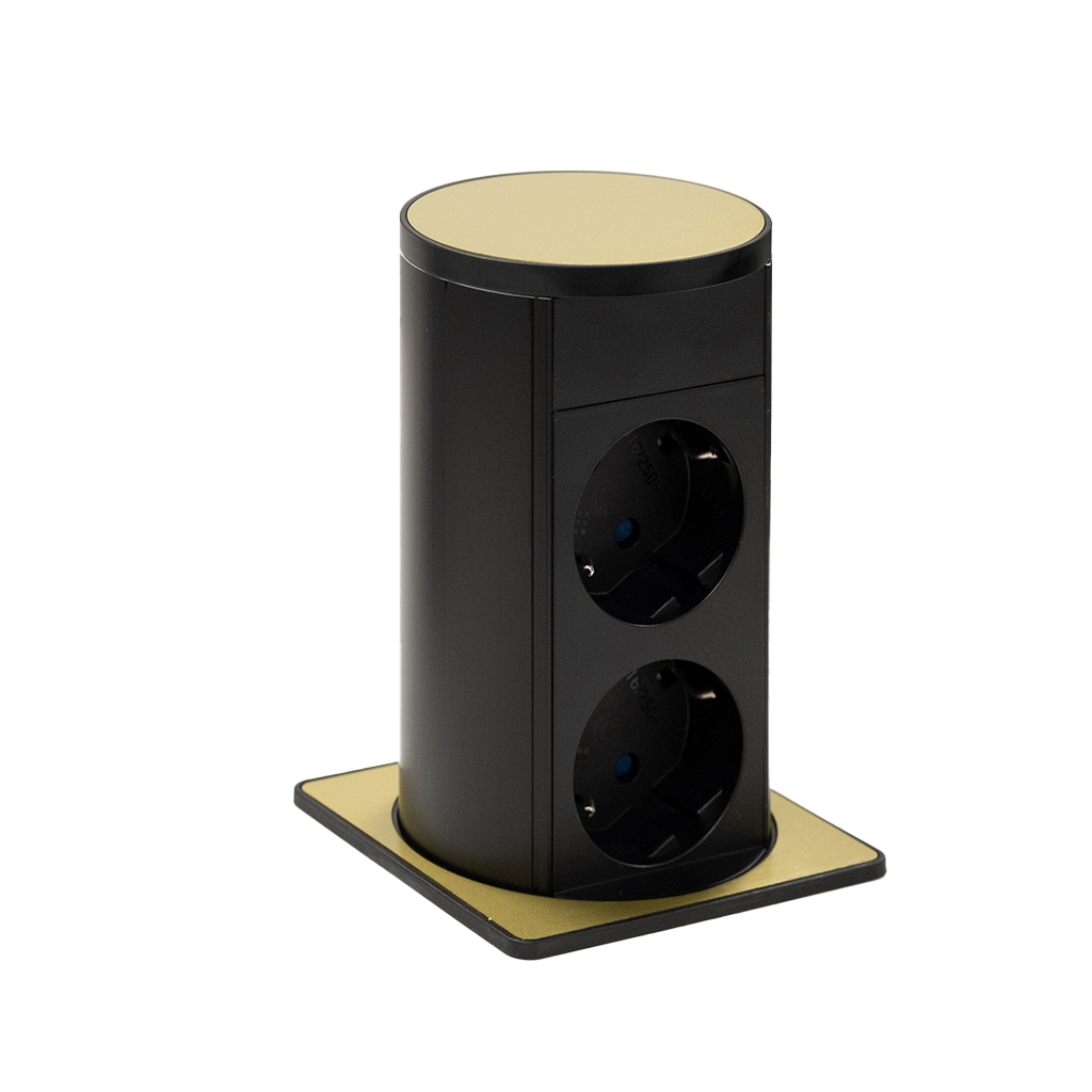 Squared pop-up power supply tower with 2 Schuko sockets and 2 m power cable with separate plug - immagine 3