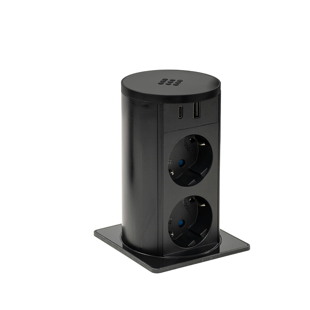 Squared pop-up power supply tower with 2 Schuko sockets, 1 USB type C, 1 USB type A and 2 m power cable with separate plug - immagine 6