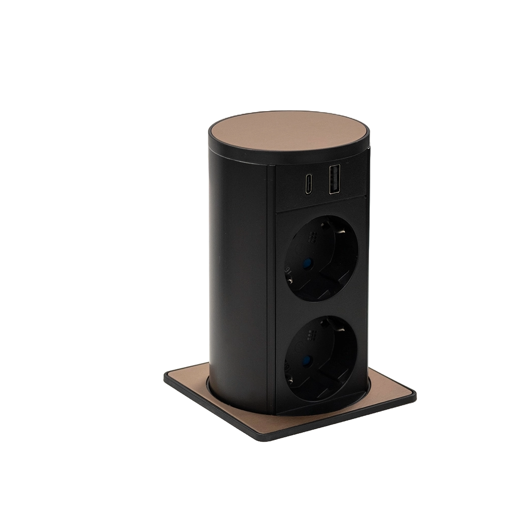Squared pop-up power supply tower with 2 Schuko sockets, 1 USB type C, 1 USB type A and 2 m power cable with separate plug - immagine 4