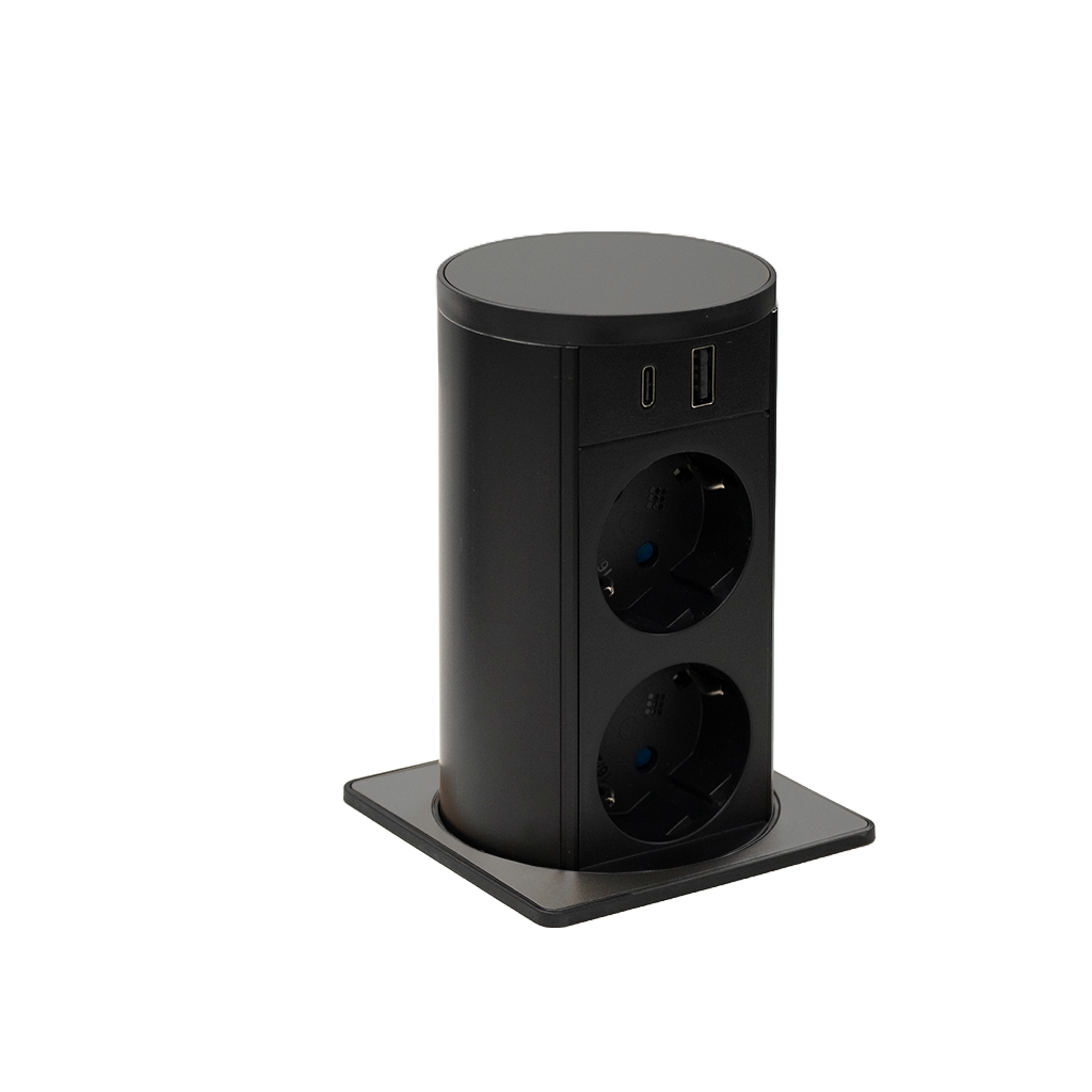 Squared pop-up power supply tower with 2 Schuko sockets, 1 USB type C, 1 USB type A and 2 m power cable with separate plug - immagine 5