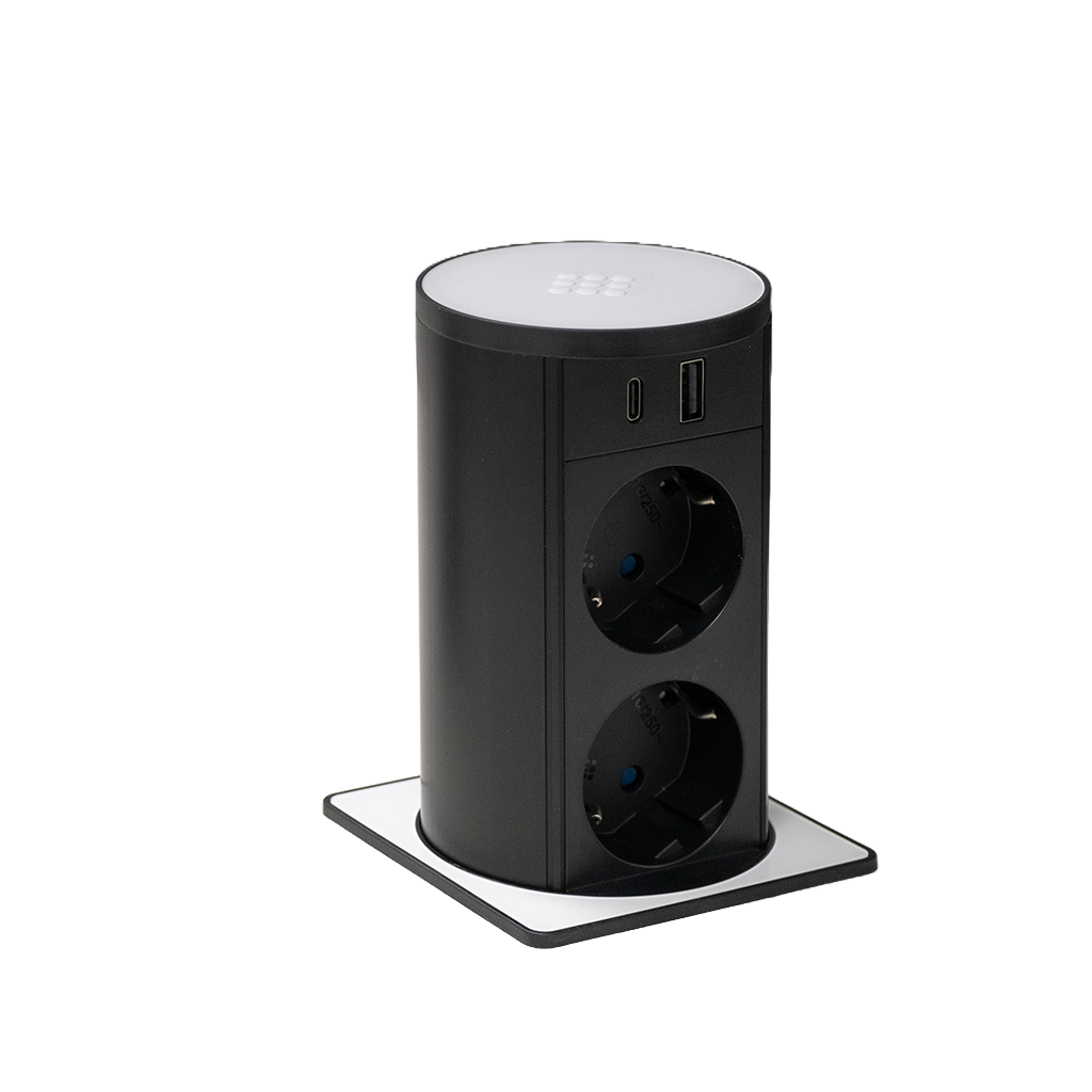 Squared pop-up power supply tower with 2 Schuko sockets, 1 USB type C, 1 USB type A and 2 m power cable with separate plug - immagine 7