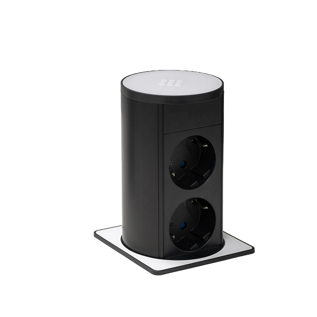 Squared pop-up power supply tower with 2 Schuko sockets and 2 m power cable with separate plug - immagine 7