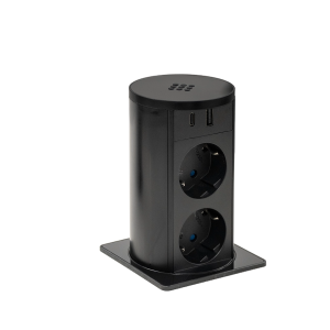 Torretta estraibile quadra con 2 prese tipo schuko, USB tipo A, USB tipo C, wirelesscharger e cavo di alimentazione 2 m con spina elettrica separata