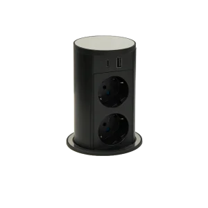 Torretta estraibile tonda con 2 prese tipo p30, USB tipo A, USB tipo C e cavo di alimentazione 2 m con spina elettrica separata