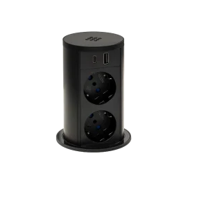 Torretta estraibile tonda con 2 prese tipo p30, USB tipo A, USB tipo C, wirelesscharger e cavo di alimentazione 2 m con spina elettrica separata