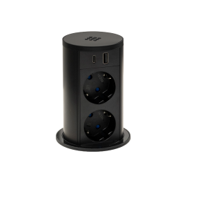 Torretta estraibile tonda con 2 prese tipo schuko, USB tipo A, USB tipo C, wirelesscharger e cavo di alimentazione 2 m con spina elettrica separata