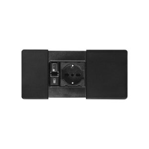 multipresa a sportelli indipendenti nera con 1 presa Unel, 1 USB tipo A, 1 USB tipo C