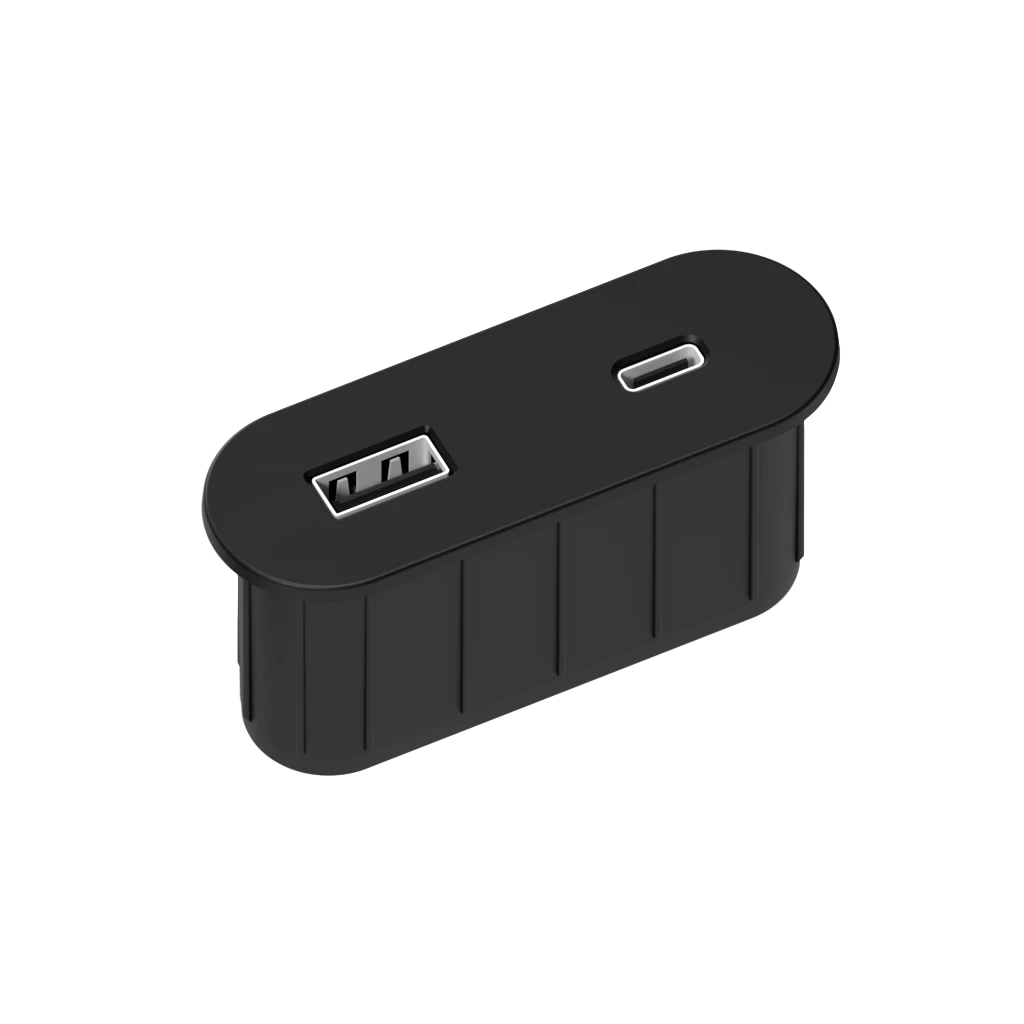 Multipresa da incasso ovale in zama con USB tipo A, USB tipo C e spina muro