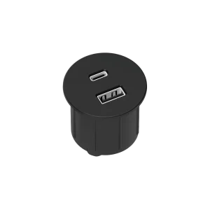 Multipresa da incasso tonda in zama con USB tipo A, USB tipo C e spina muro