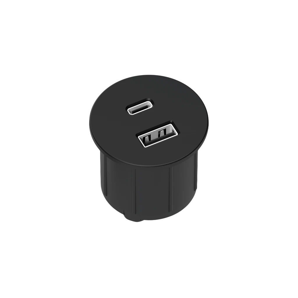 Multipresa da incasso tonda in zama con USB tipo A, USB tipo C e spina muro