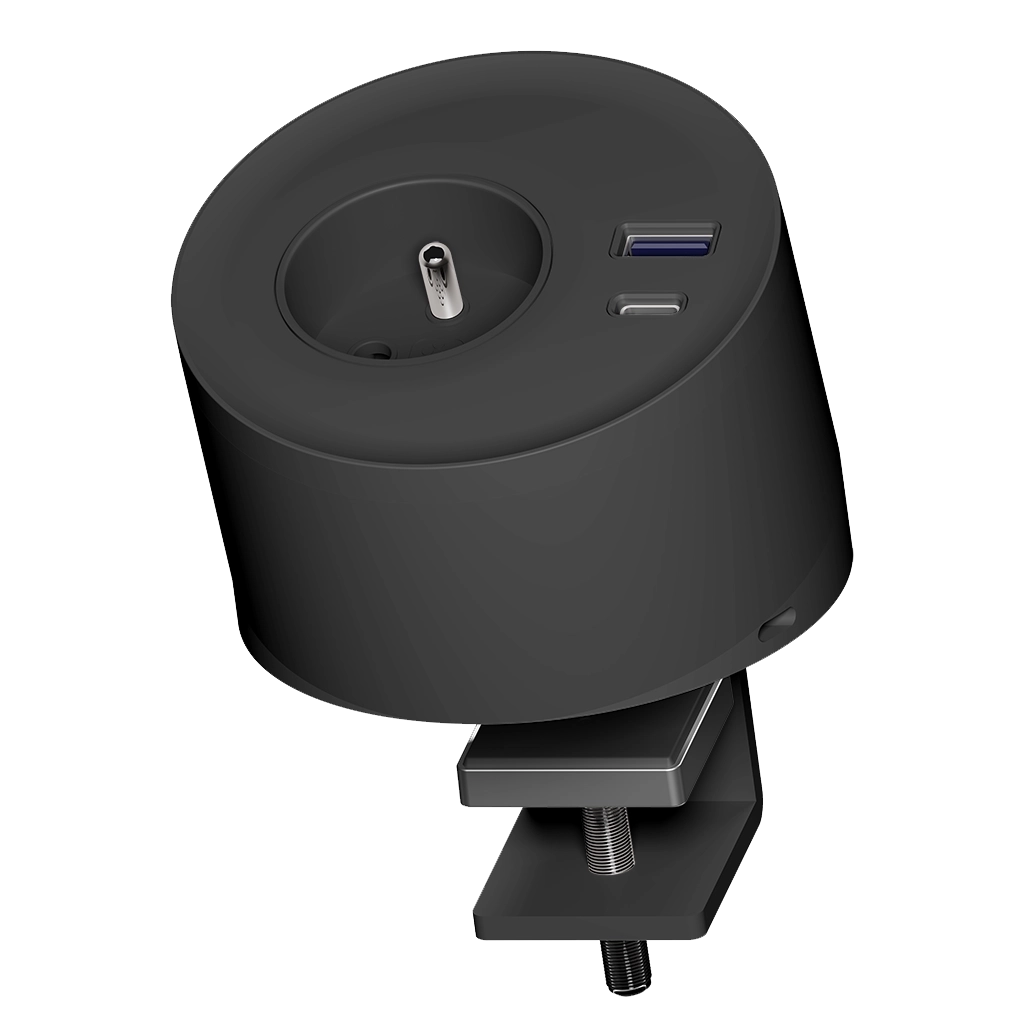 Multipresa stand-alone con morsetto di fissaggio | 1 presa tipo Francia (E), 1 USB tipo A, 1 USB tipo C