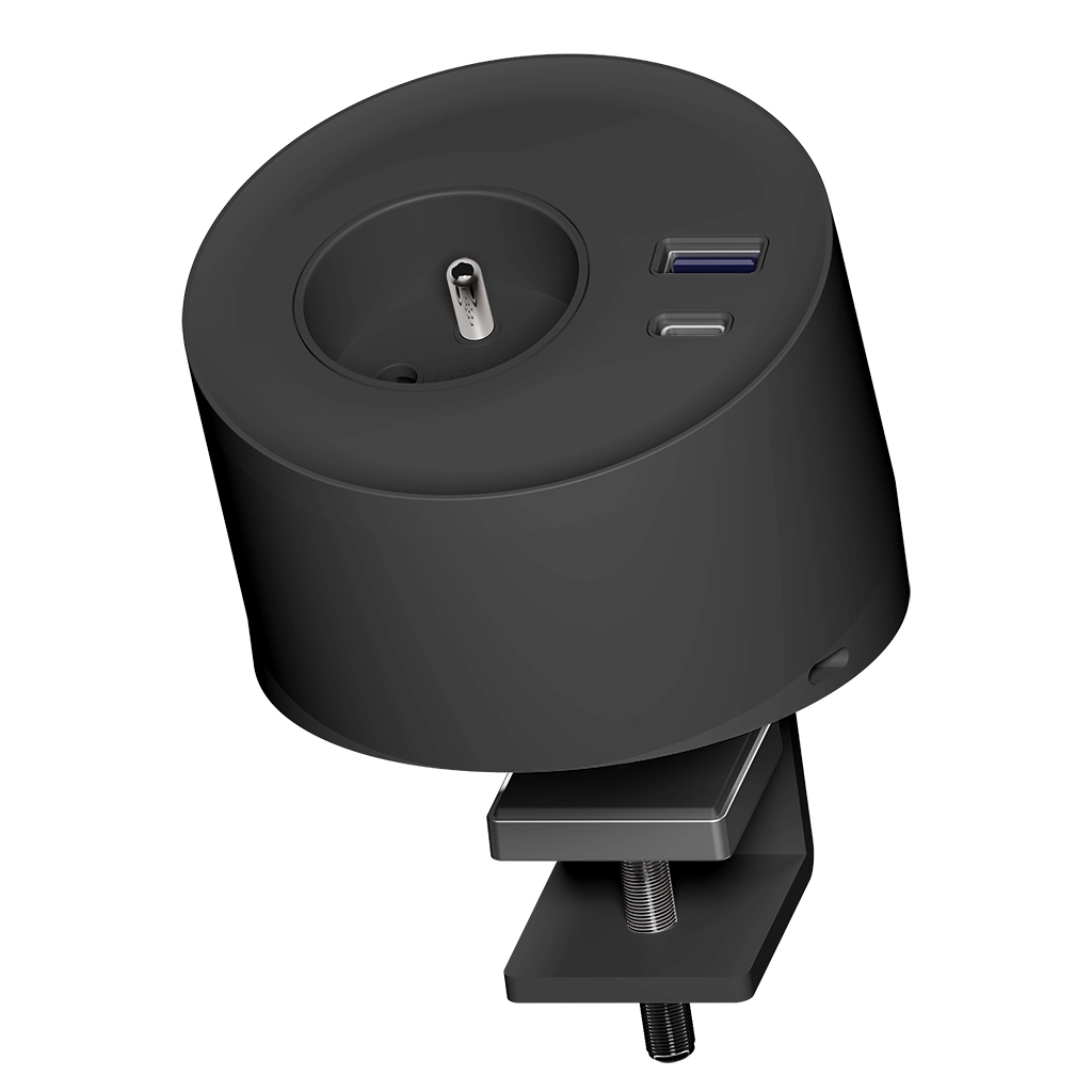 Multipresa stand-alone con morsetto di fissaggio | 1 presa tipo Francia (E), 1 USB tipo A, 1 USB tipo C