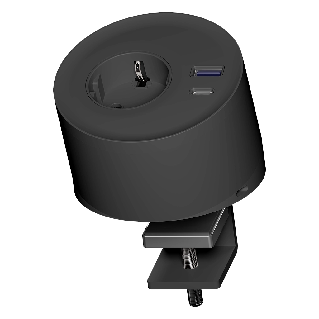 Multipresa stand-alone con morsetto di fissaggio | con 1 presa Schuko, 1 USB tipo A, 1 USB tipo C