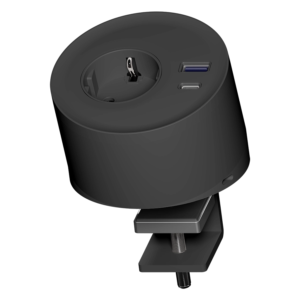 Multipresa stand-alone con morsetto di fissaggio | con 1 presa Schuko, 1 USB tipo A, 1 USB tipo C