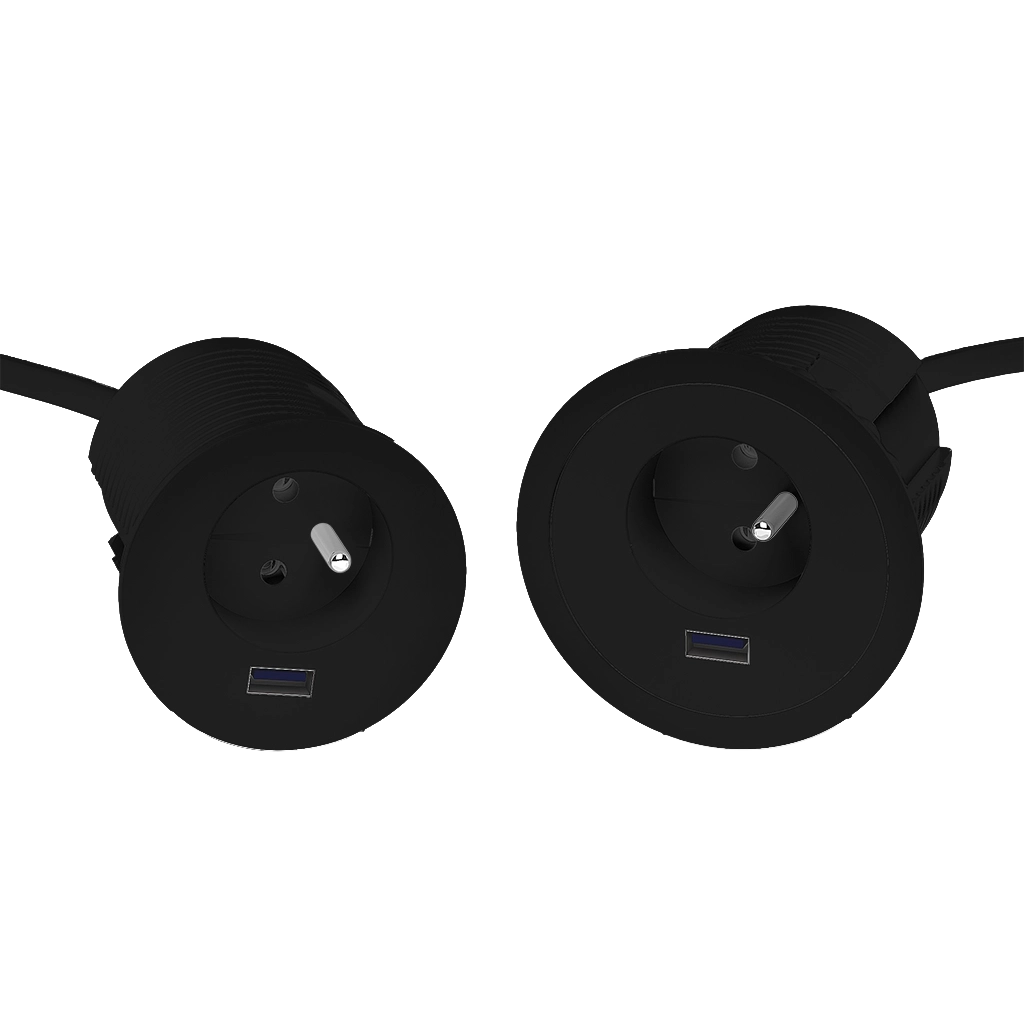 Multipresa da incasso 1 presa Francia (E), 1 USB tipo A da ricarca 5v 2.4 amp e cavo di alimentazione 2 metri con spina Schuko