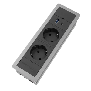 Multipresa a incasso con 2 prese Schuko, 1 USB tipo A e USB tipo C | Scocca in alluminio