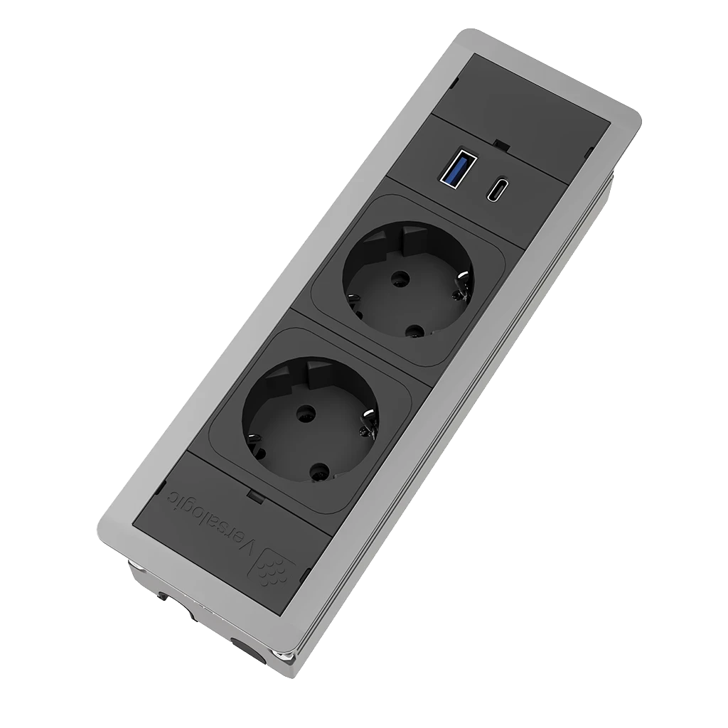 Multipresa a incasso con 2 prese Schuko, 1 USB tipo A e USB tipo C | Scocca in alluminio