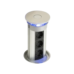 Multipresa verticale a scomparsa estraibile sistema Push&Pull, profilo alluminio tappo satinato 3 prese schuko