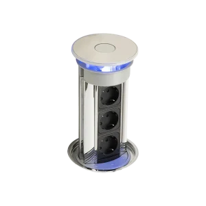 Multipresa verticale a scomparsa estraibile sistema Push&Pull, profilo cromo tappo lucido 3 prese schuko