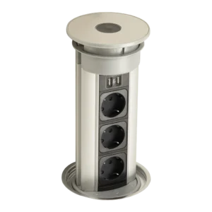Torretta elettrica a scomparsa con 3 prese Schuko, 2 USB-A, Push&Pull e IP54, profilo alluminio