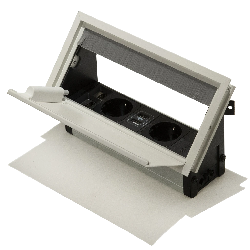 Multipresa a scomparsa con 2 prese tipo F Schuko, 2 USB e 2 RJ45, L240 H25, con continuità