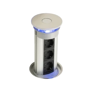 Multipresa verticale a scomparsa estraibile sistema Push&Pull, profilo alluminio tappo satinato 3 prese schuko