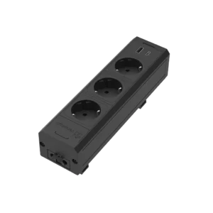 Multipresa in alluminio con 3 prese schuko e 1 USB tipo A, 1 USB tipo C, con continuità